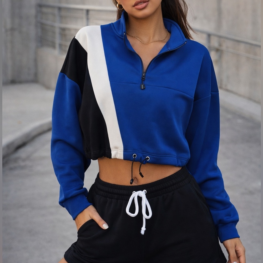 Sports Illustrated Blue and Black Colorblock quarter zip Sweatshirt size XL